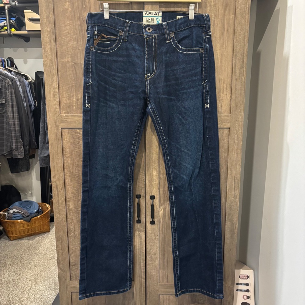 Ariat M7 Slim Fit Straight Leg Jeans Mens 34x32 Dark Wash Rocker Denim Stretch